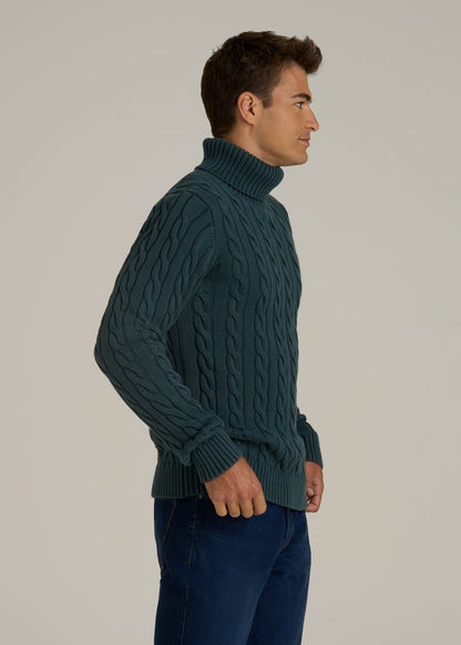 Cable Knit Turtleneck for Tall Men in Emerald