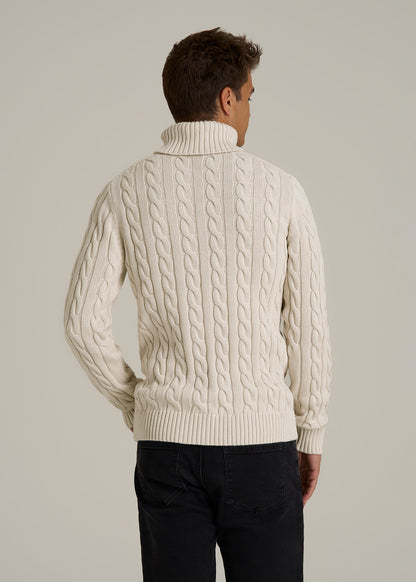 Cable Knit Turtleneck for Tall Men in Soft Beige