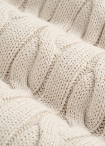 Cable Knit Turtleneck for Tall Men in Soft Beige