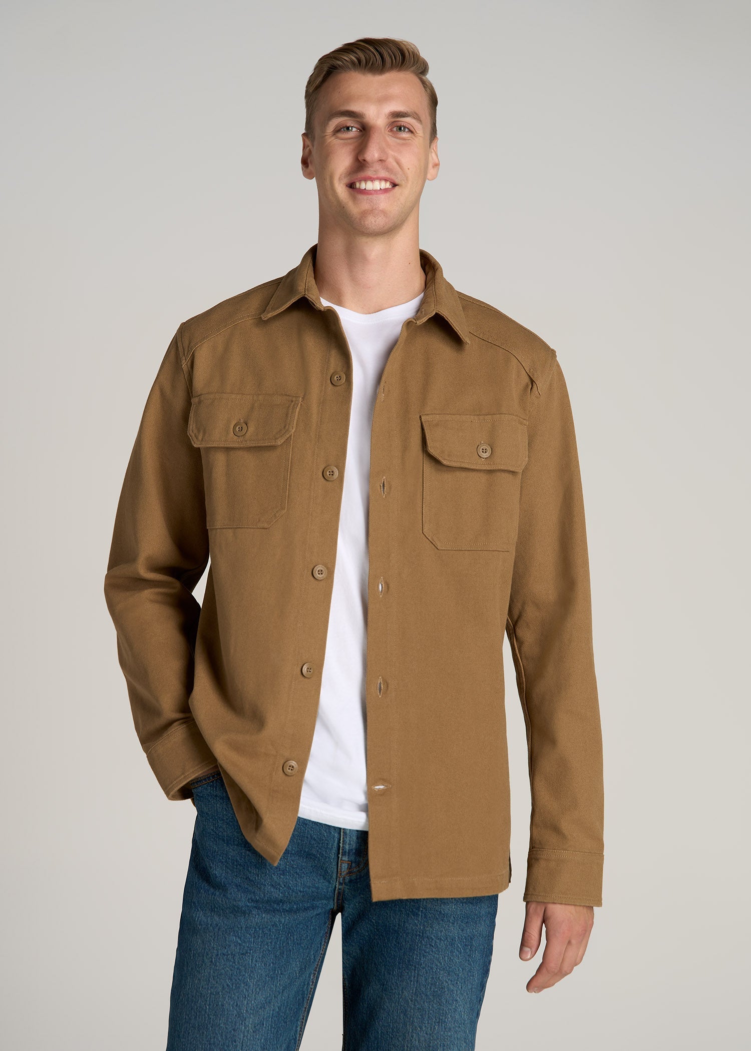 LJ&S Canvas Shirt Jacket for Tall Men in Sahara