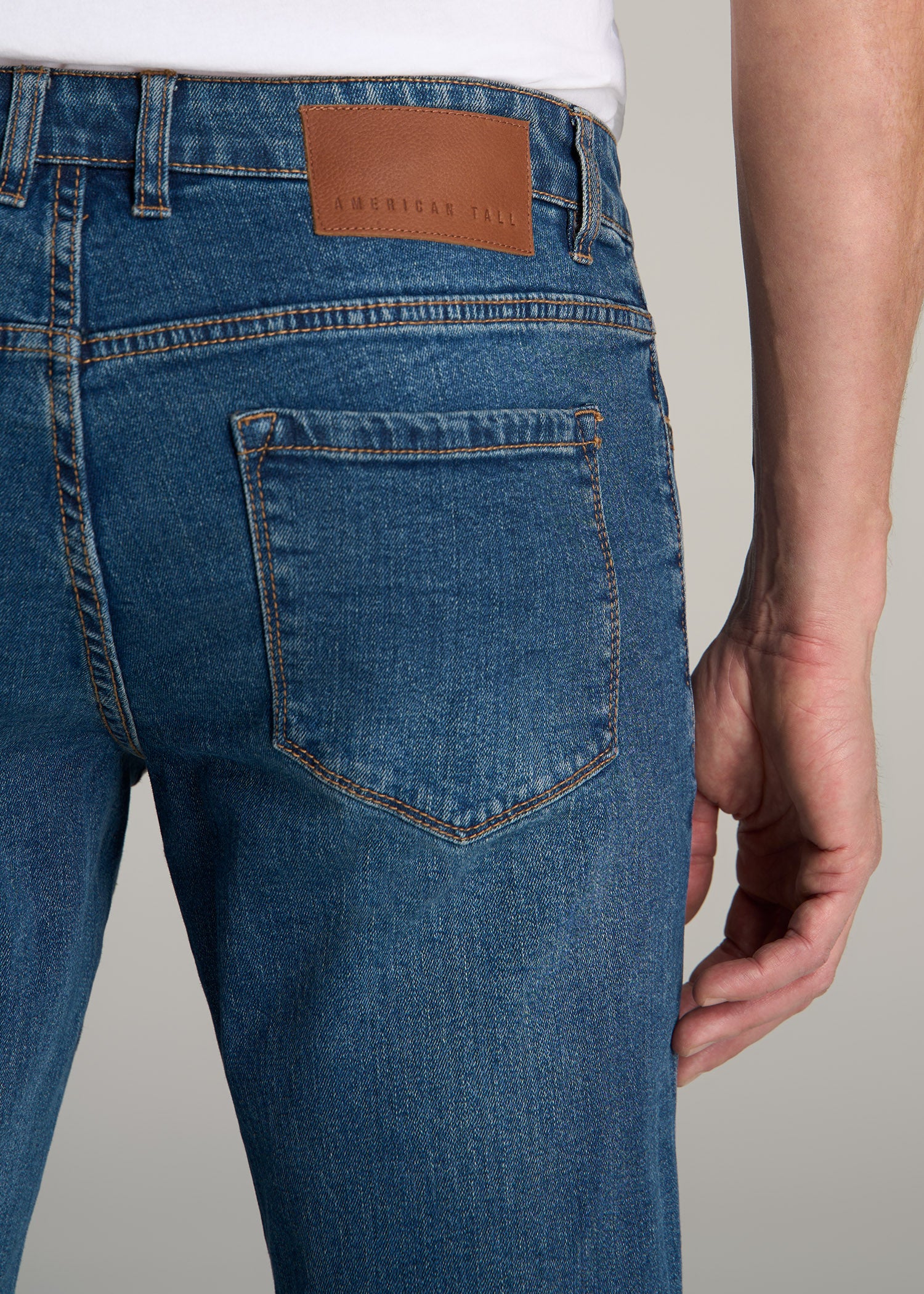Carman Tapered Jeans For Tall Men Worn Blue | American Tall
