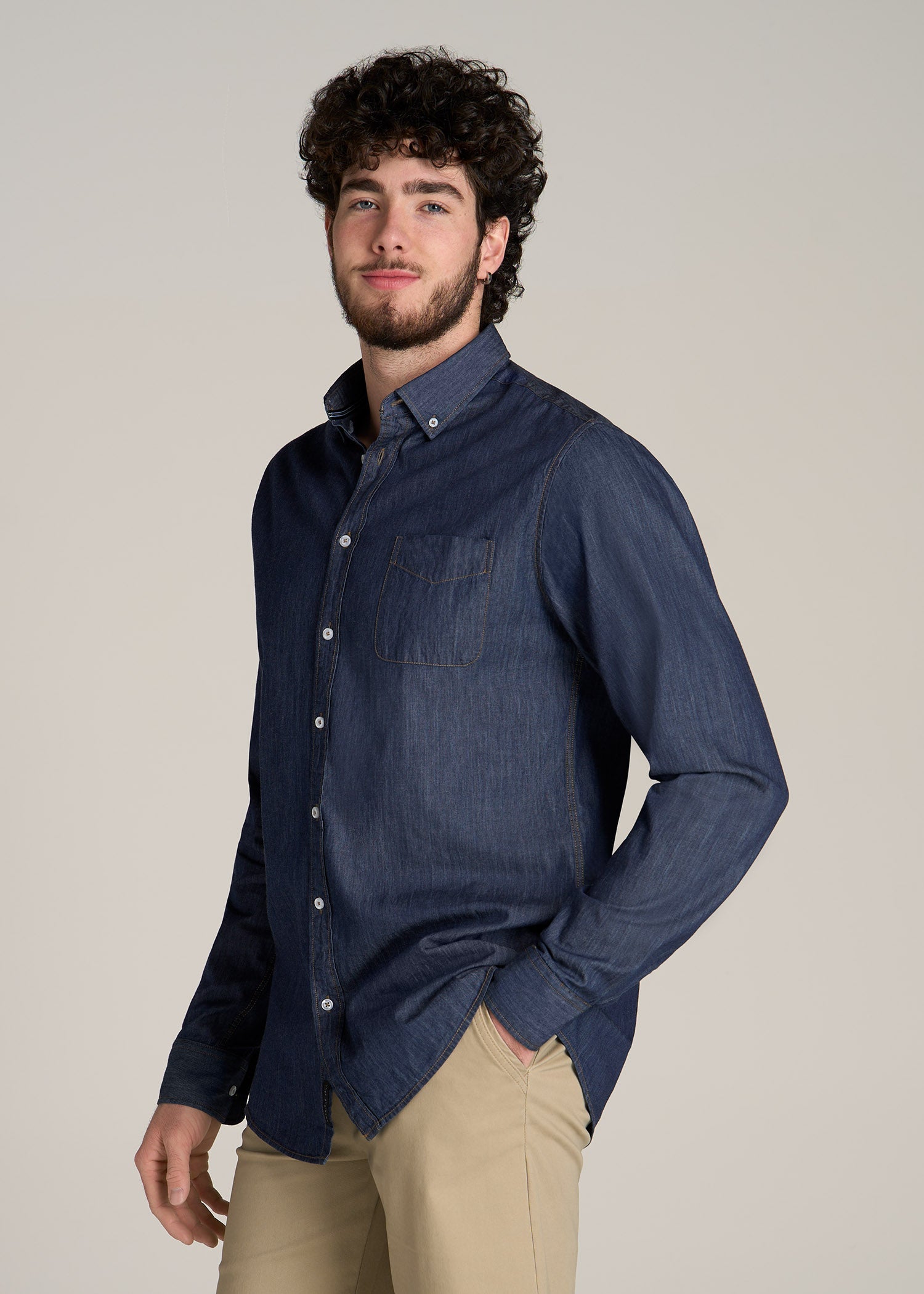 Chambray Button-Down Shirt for Tall Men in Dark Chambray