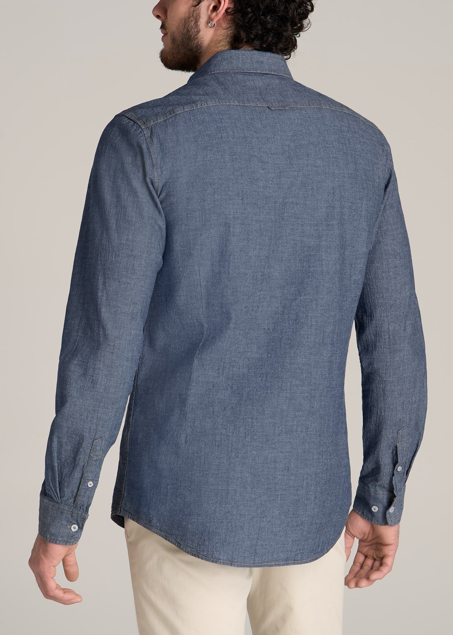 Chambray Button-Down Shirt for Tall Men in Medium Chambray