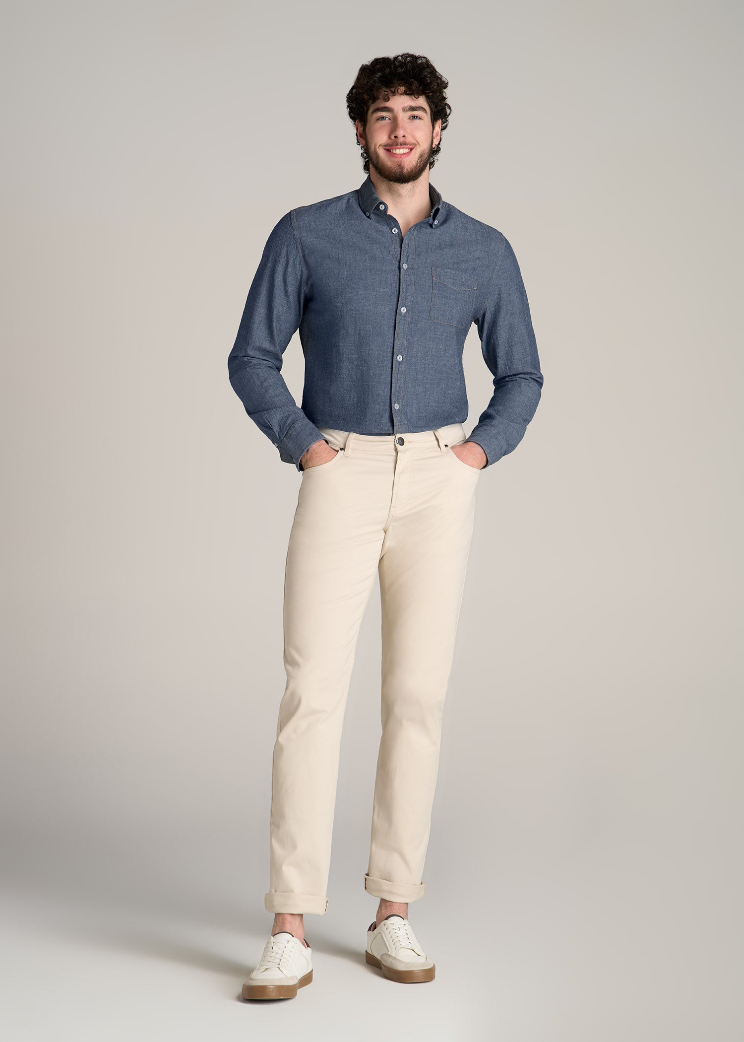 American-Tall-Men-Chambray-Button-Down-Shirt-Medium-Chambray-full