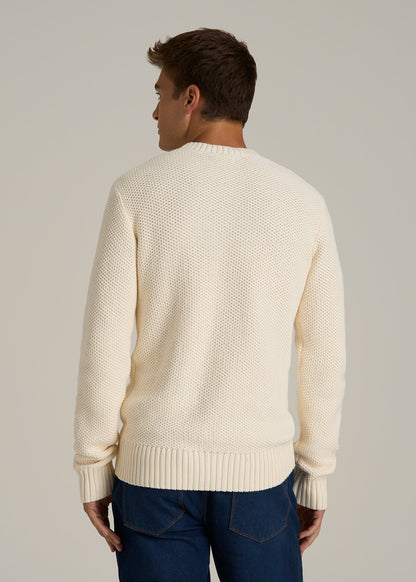 Chunky Knit Textured Crewneck Sweater for Tall Men in Natural