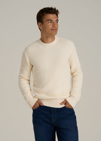 Chunky Knit Textured Crewneck Sweater for Tall Men in Natural