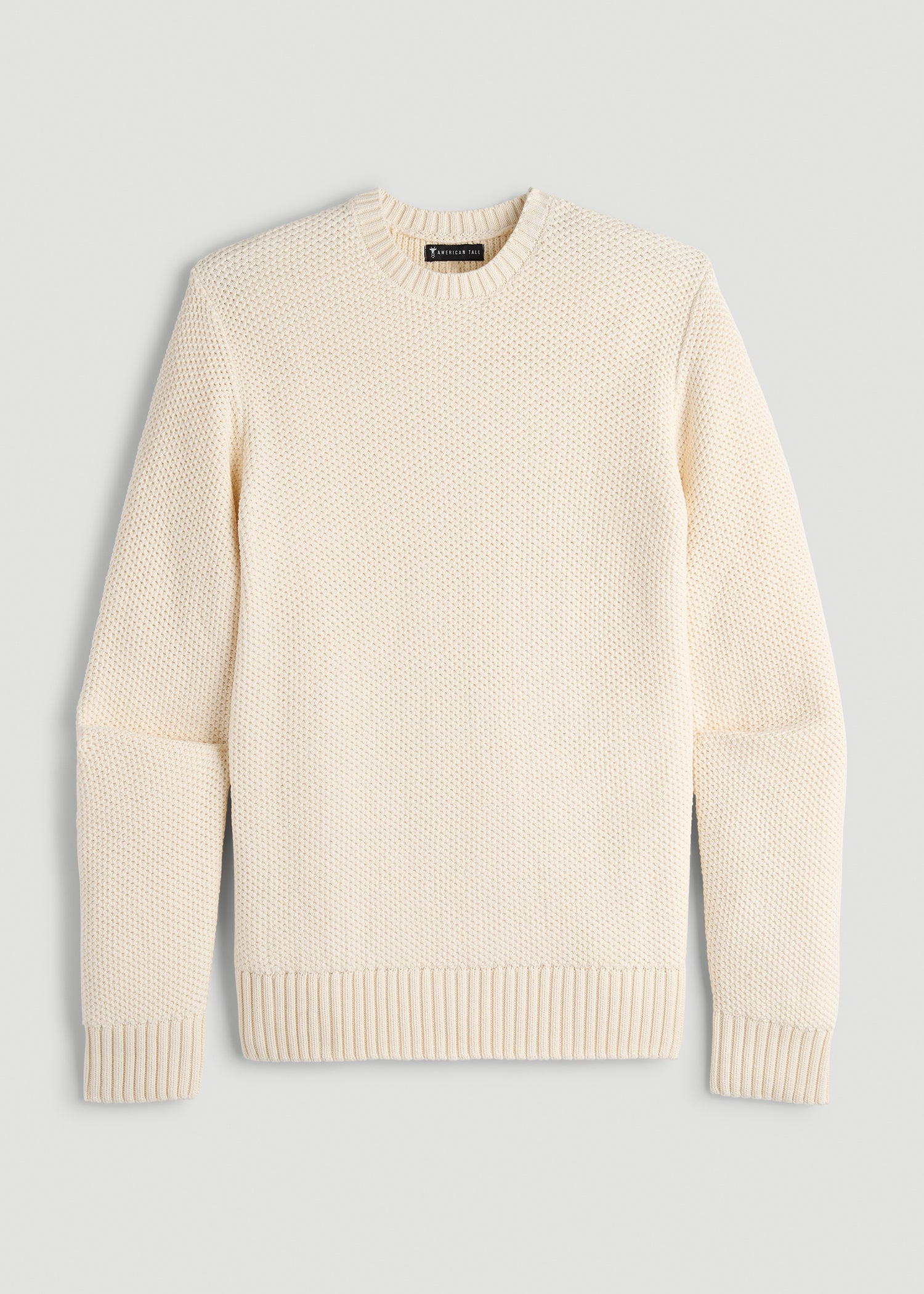 Chunky Knit Textured Crewneck Sweater for Tall Men in Natural
