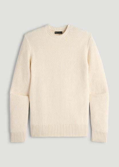 Chunky Knit Textured Crewneck Sweater for Tall Men in Natural
