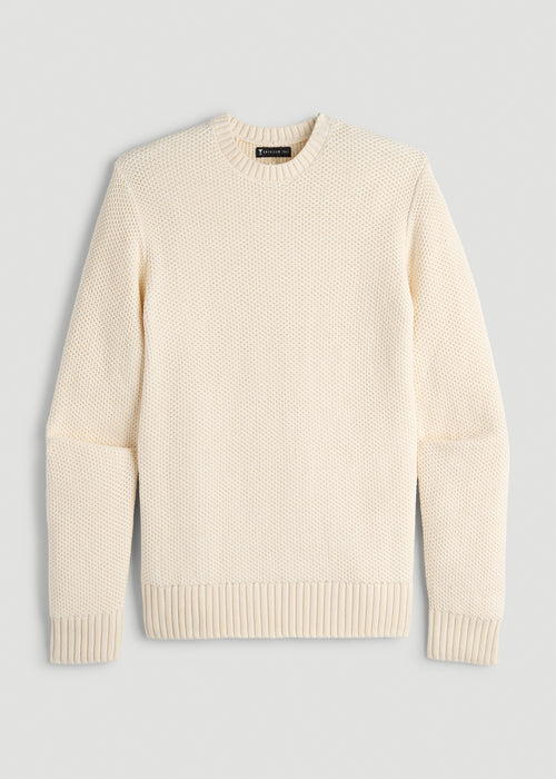 Chunky Knit Textured Crewneck Sweater for Tall Men in Natural