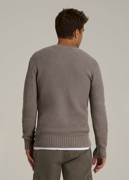 Chunky Knit Textured Crewneck Sweater for Tall Men in Portobello