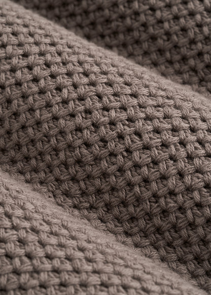 Chunky Knit Textured Crewneck Sweater for Tall Men in Portobello