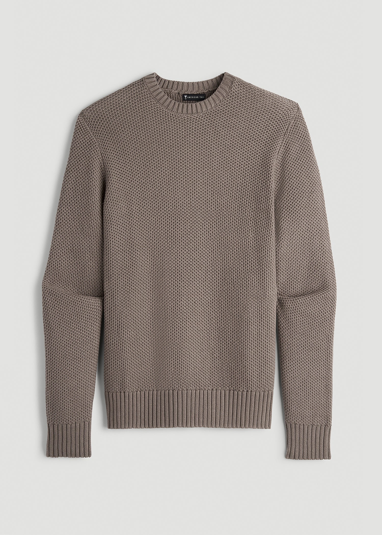 Chunky Knit Textured Crewneck Sweater for Tall Men in Portobello