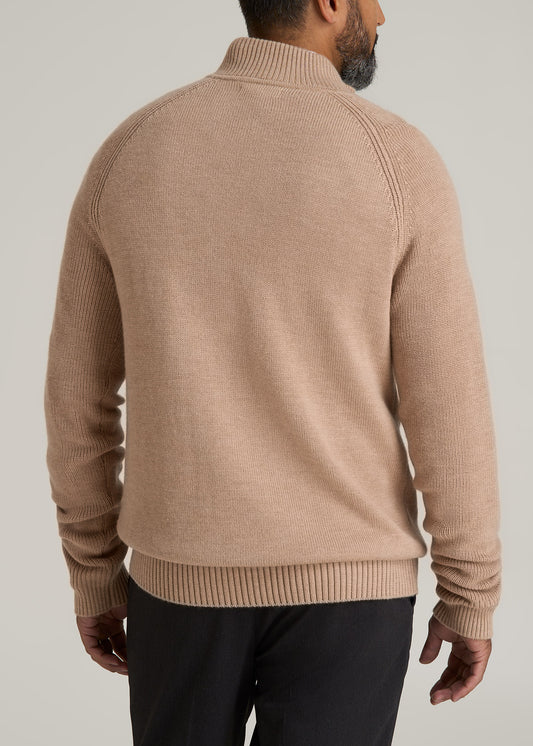 Chunky Merino Quarter Zip Sweater for Tall Men in Oat