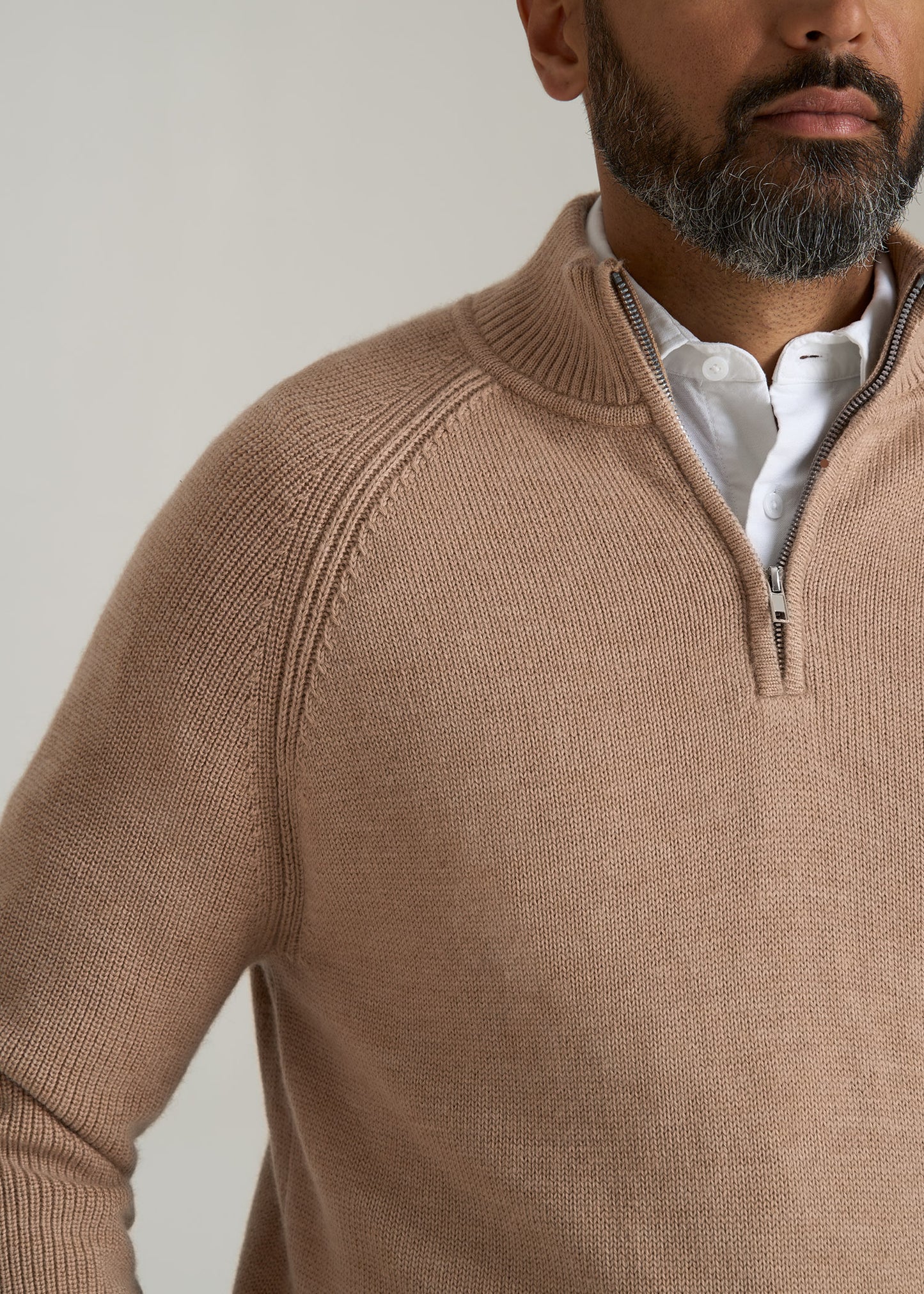 Chunky Merino Quarter Zip Sweater for Tall Men in Oat