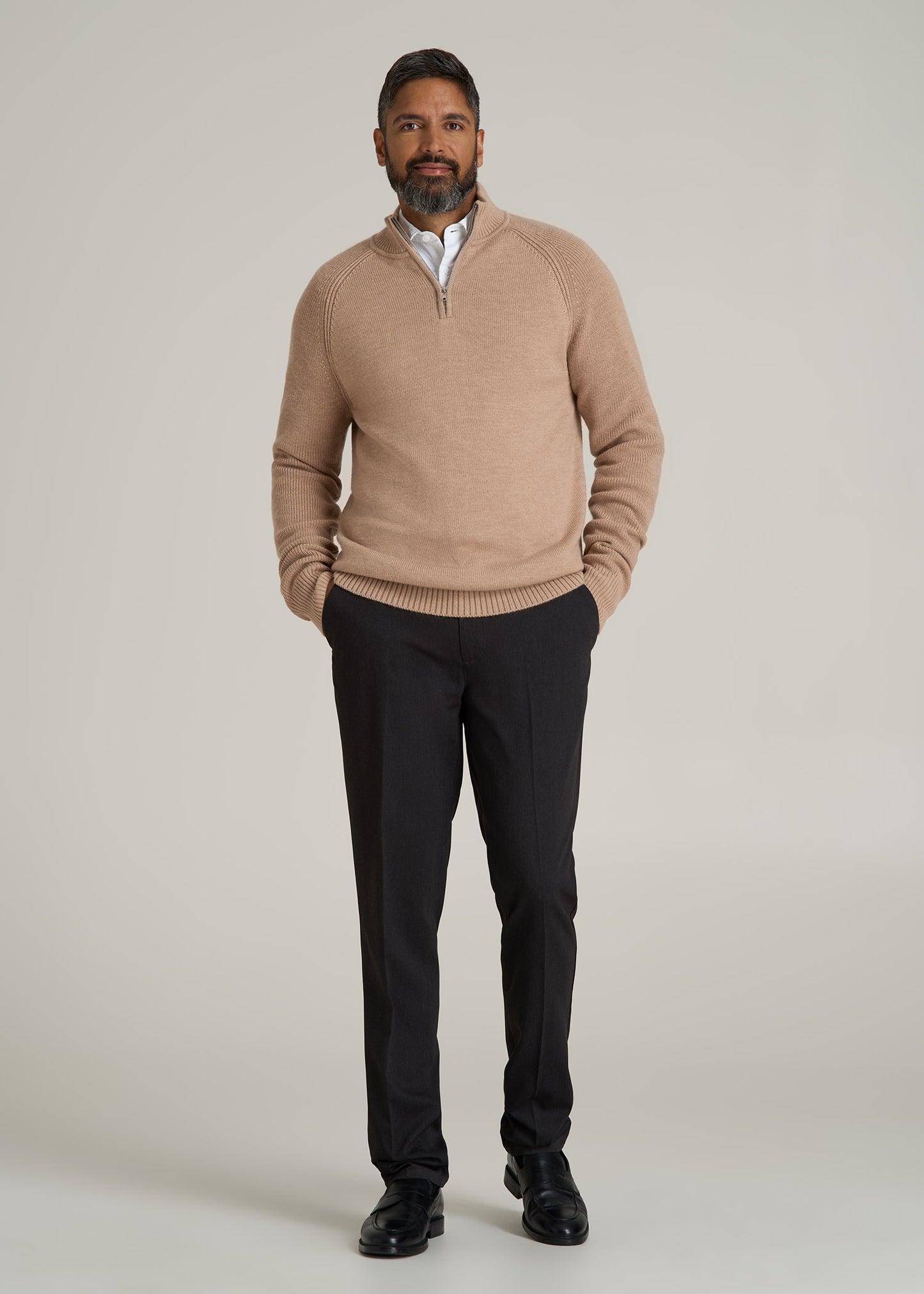 Chunky Merino Quarter Zip Sweater for Tall Men in Oat