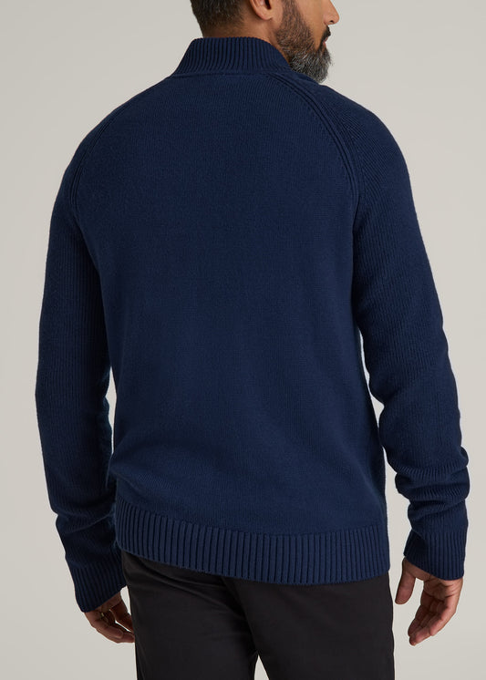 Chunky Merino Quarter Zip Sweater for Tall Men in Patriot Blue