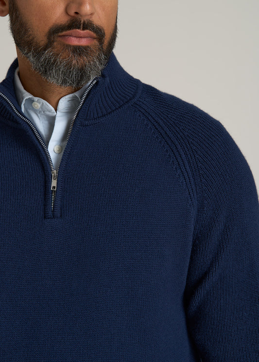 Chunky Merino Quarter Zip Sweater for Tall Men in Patriot Blue