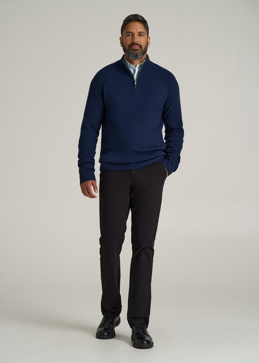 Chunky Merino Quarter Zip Sweater for Tall Men in Patriot Blue