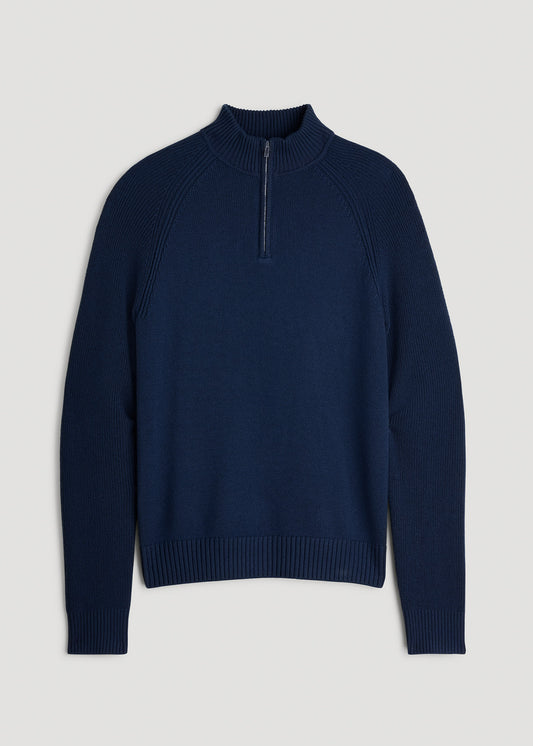 Chunky Merino Quarter Zip Sweater for Tall Men in Patriot Blue