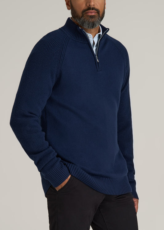 Chunky Merino Quarter Zip Sweater for Tall Men in Patriot Blue