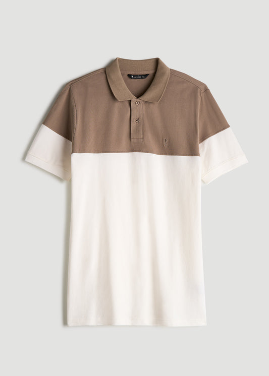 Classic Color-Block Tall Men's Polo Shirt in Dark Sand and Ecru