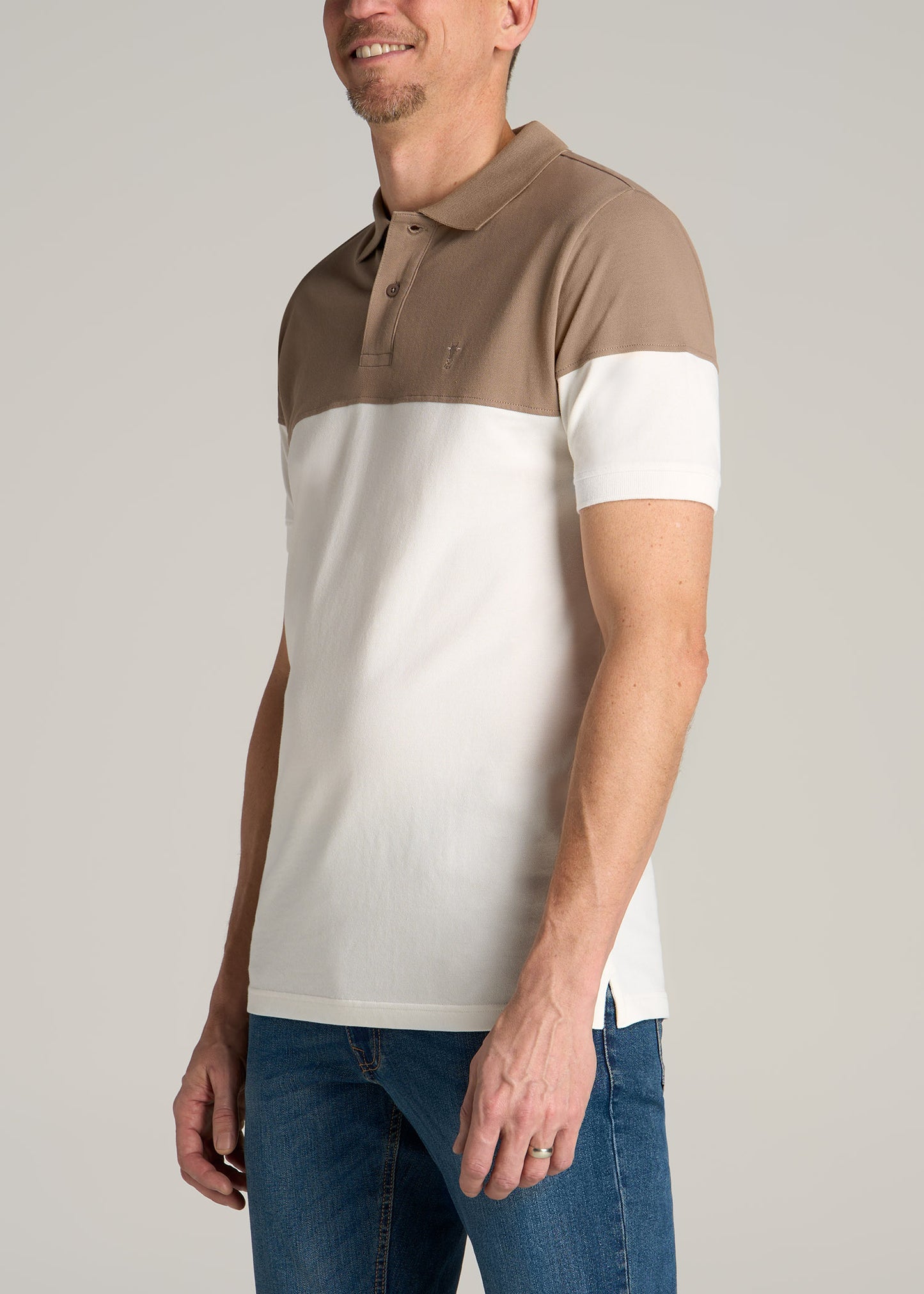 Classic Color-Block Tall Men's Polo Shirt in Dark Sand and Ecru