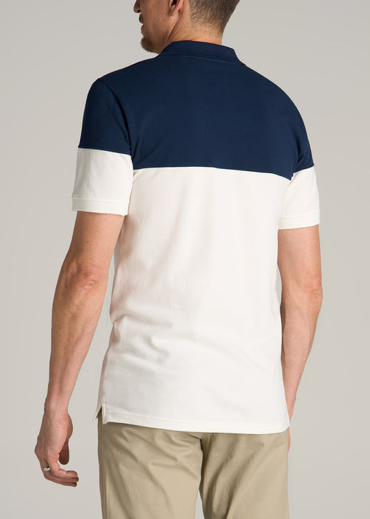 Classic Color-Block Tall Men's Polo Shirt in Marine Navy and Ecru