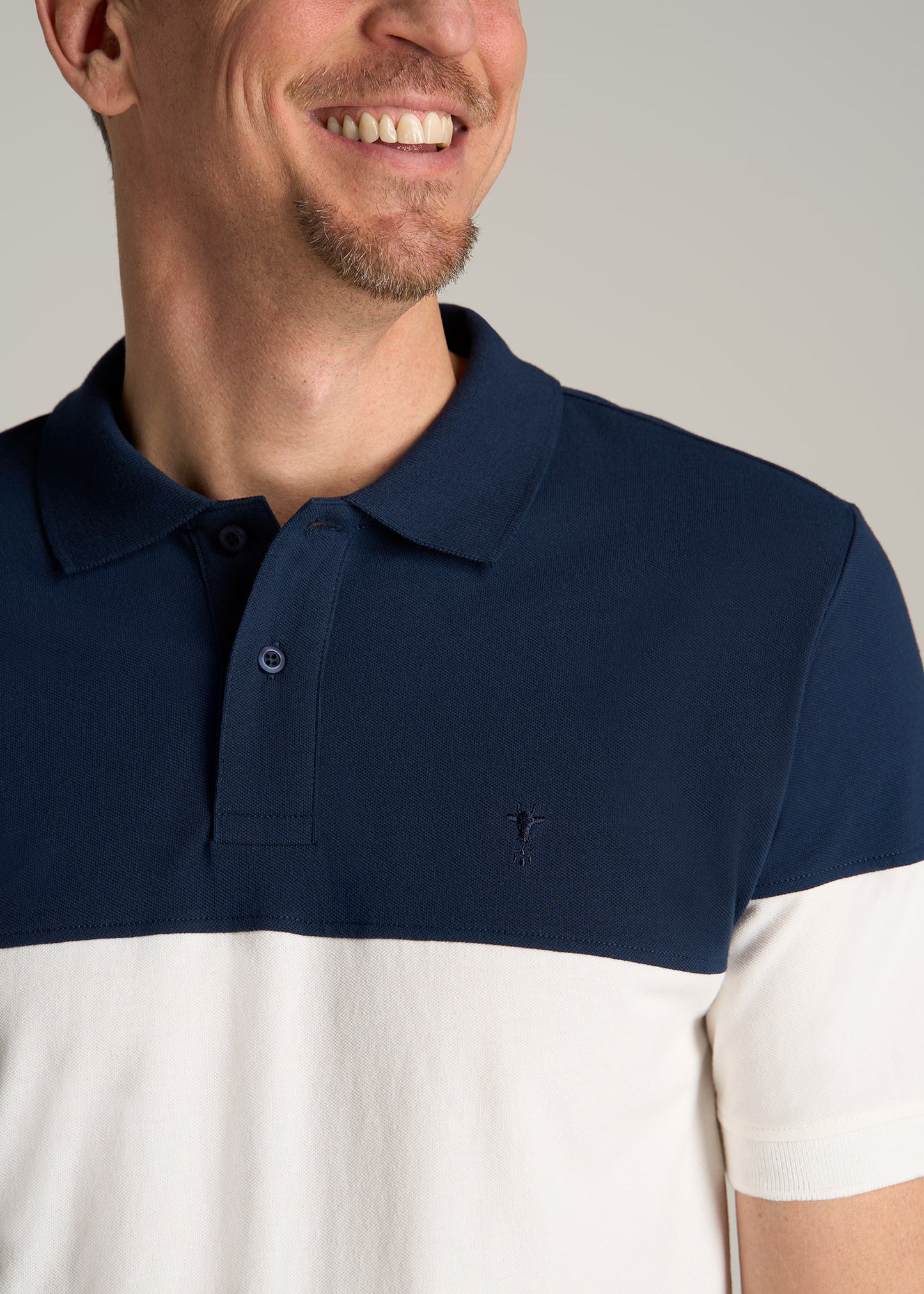 Classic Color-Block Tall Men's Polo Shirt in Marine Navy and Ecru