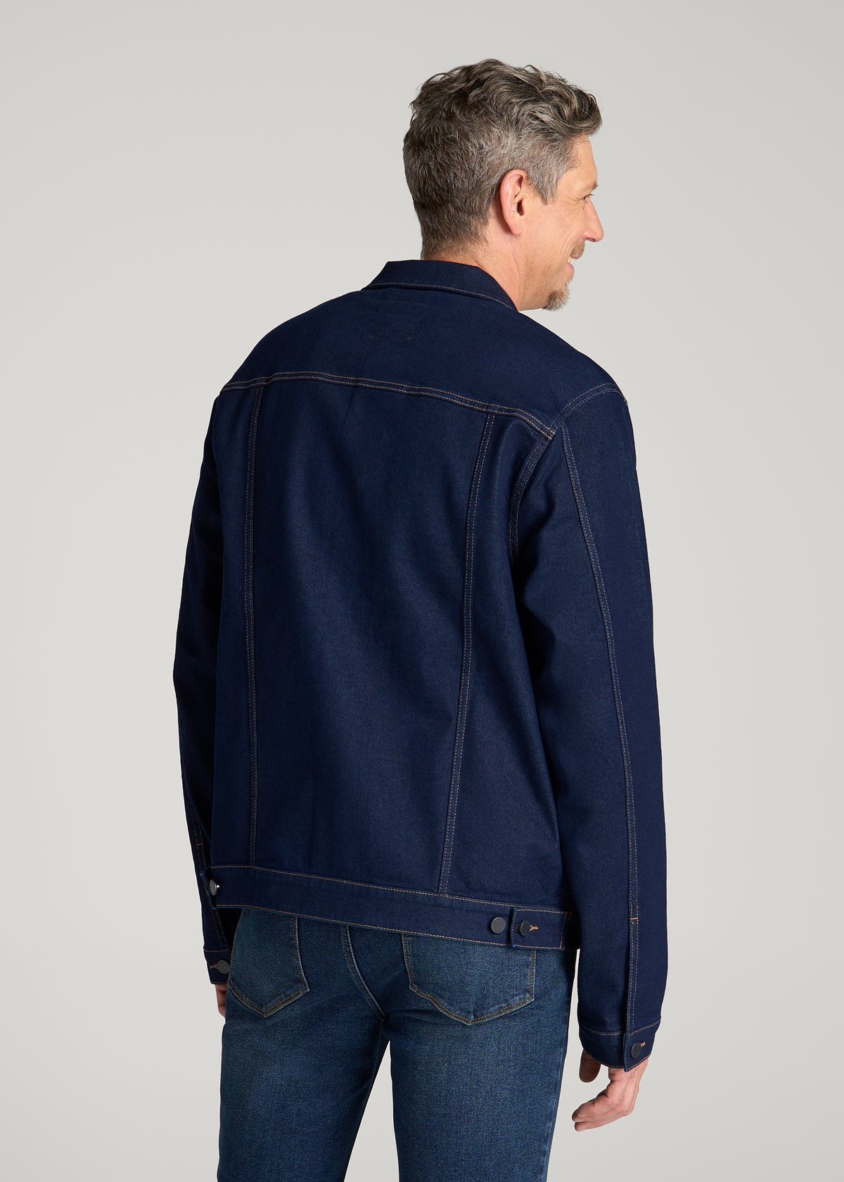 Classic Denim Jacket for Tall Men in Deep Indigo Wash