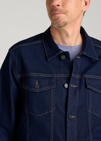 Classic Denim Jacket for Tall Men in Deep Indigo Wash