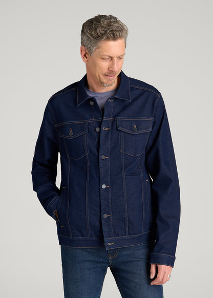 Classic Denim Jacket for Tall Men in Deep Indigo Wash