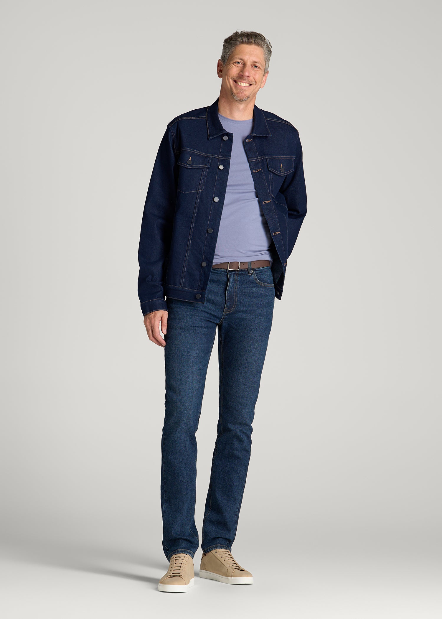 Classic Denim Jacket for Tall Men in Deep Indigo Wash