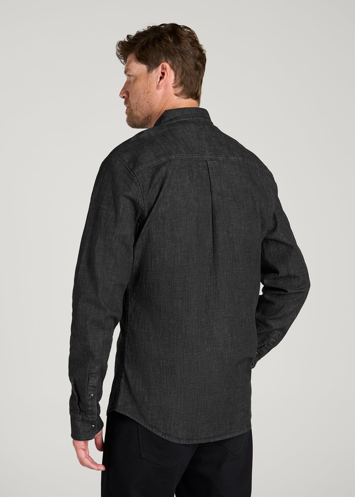 Classic Denim Shirt for Tall Men in Black Wash
