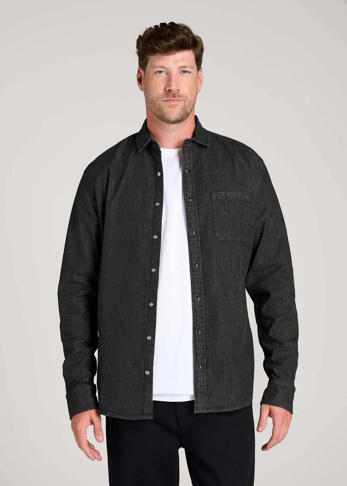 Classic Denim Shirt for Tall Men in Black Wash
