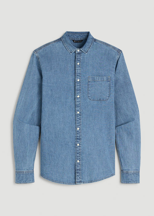 Classic Stretch Denim Shirt for Tall Men in Perfect Blue