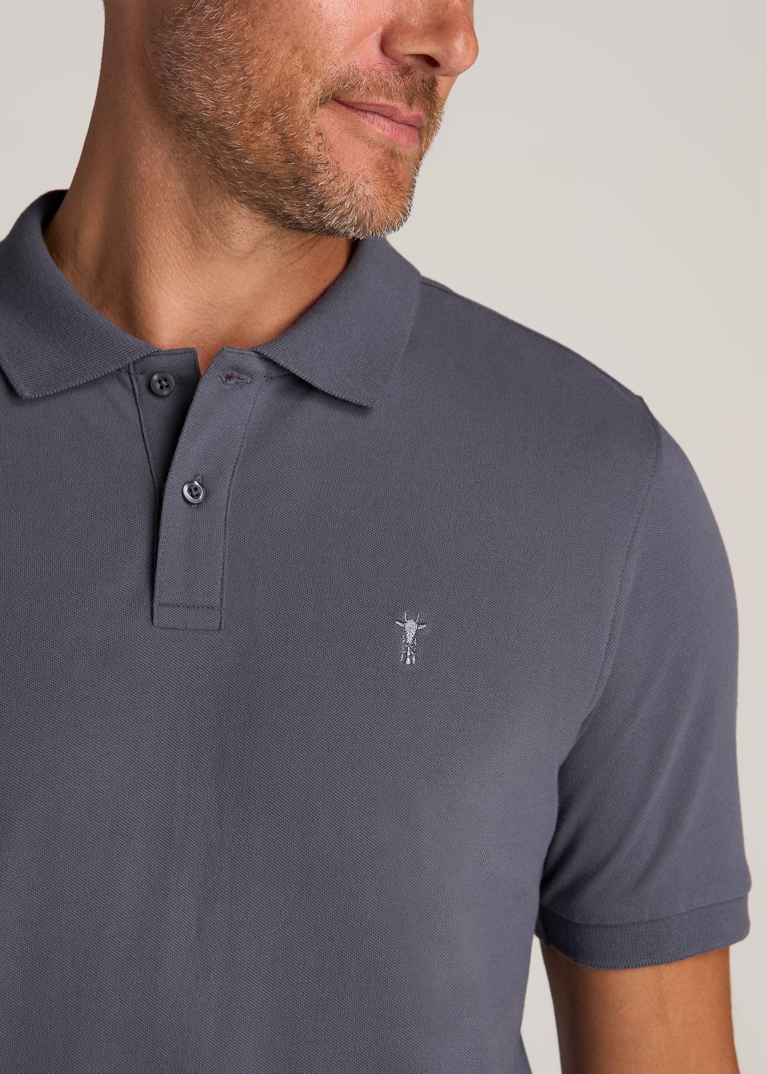 American-Tall-Men-Classic-Polo-Embroidered-Logo-Grey-Blue-detail