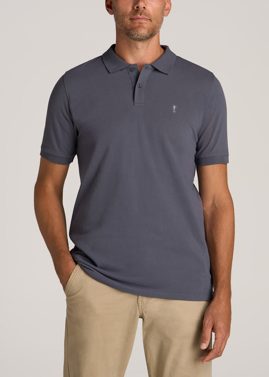 American-Tall-Men-Classic-Polo-Embroidered-Logo-Grey-Blue-front