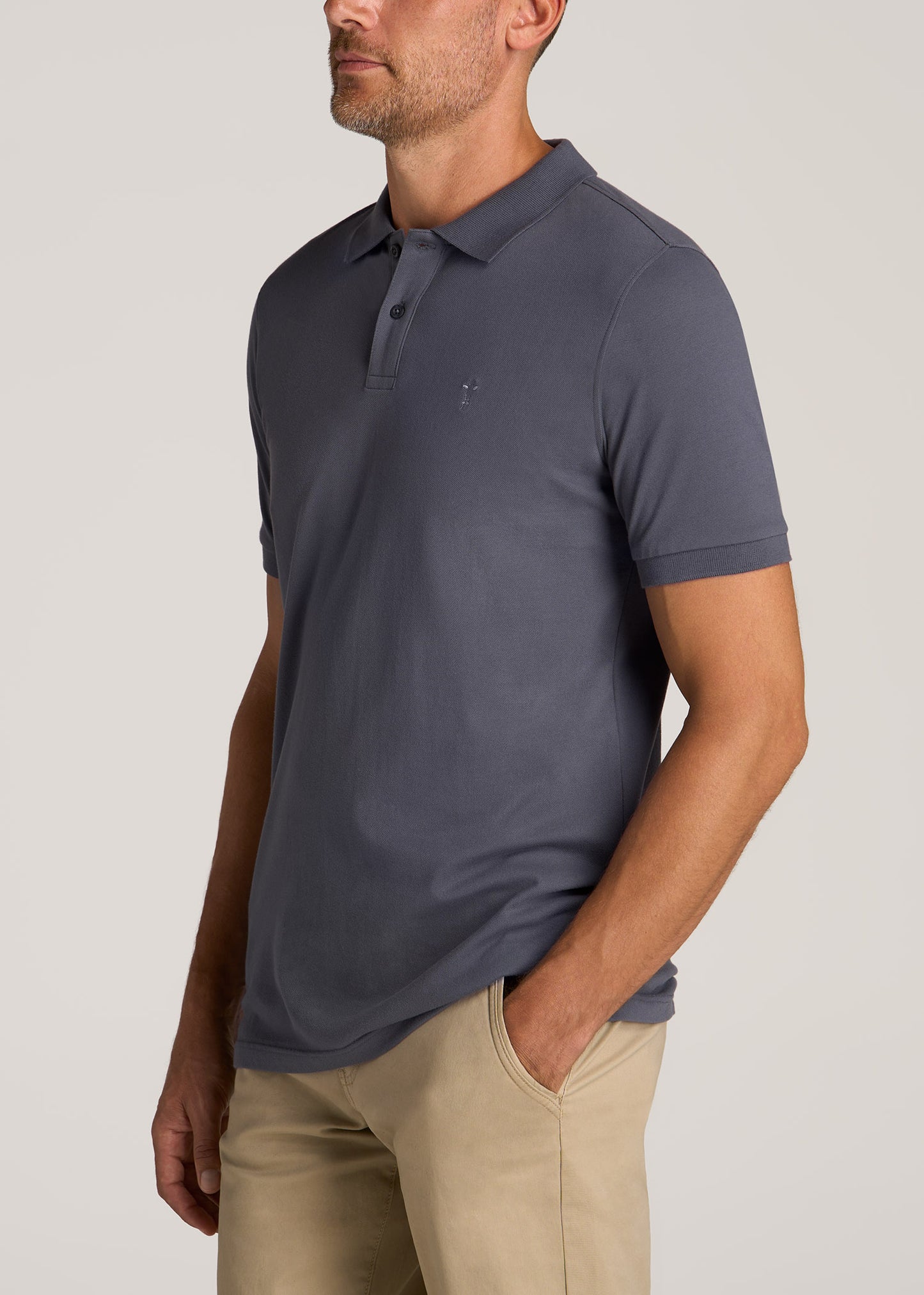 American-Tall-Men-Classic-Polo-Embroidered-Logo-Grey-Blue-side