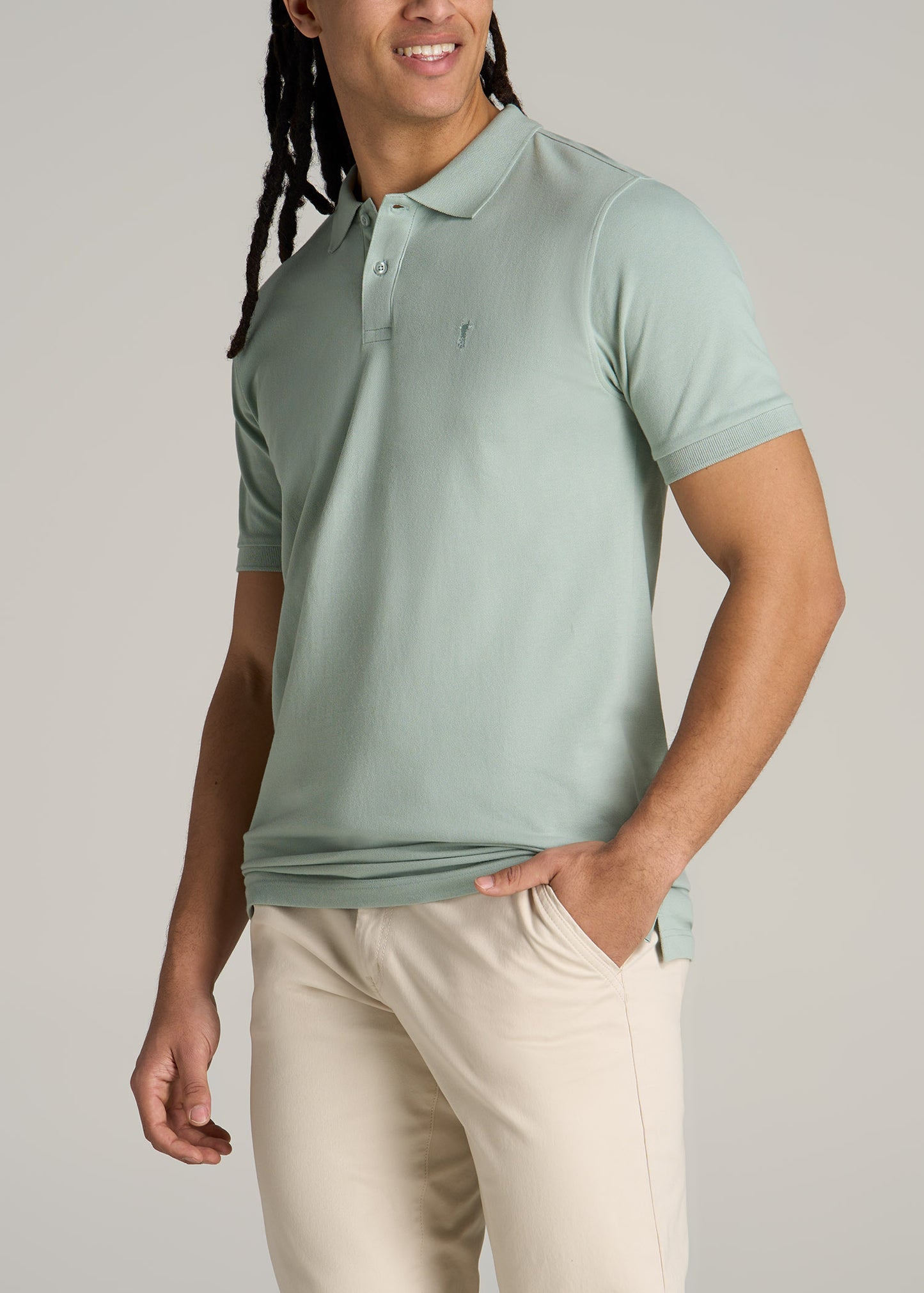 Men's Tall Classic Polo with Embroidered Logo in Sage Mist