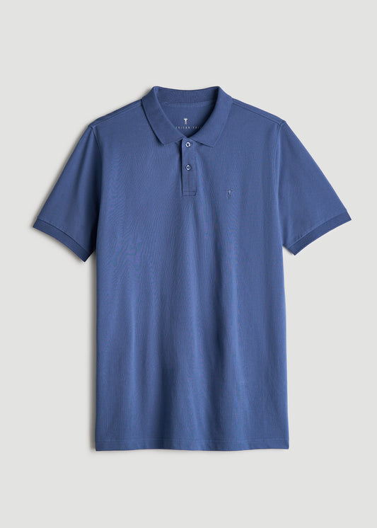 Men's Tall Classic Polo with Embroidered Logo in Steel Blue