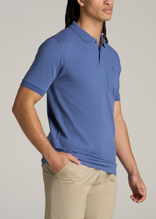 Men's Tall Classic Polo with Embroidered Logo in Steel Blue