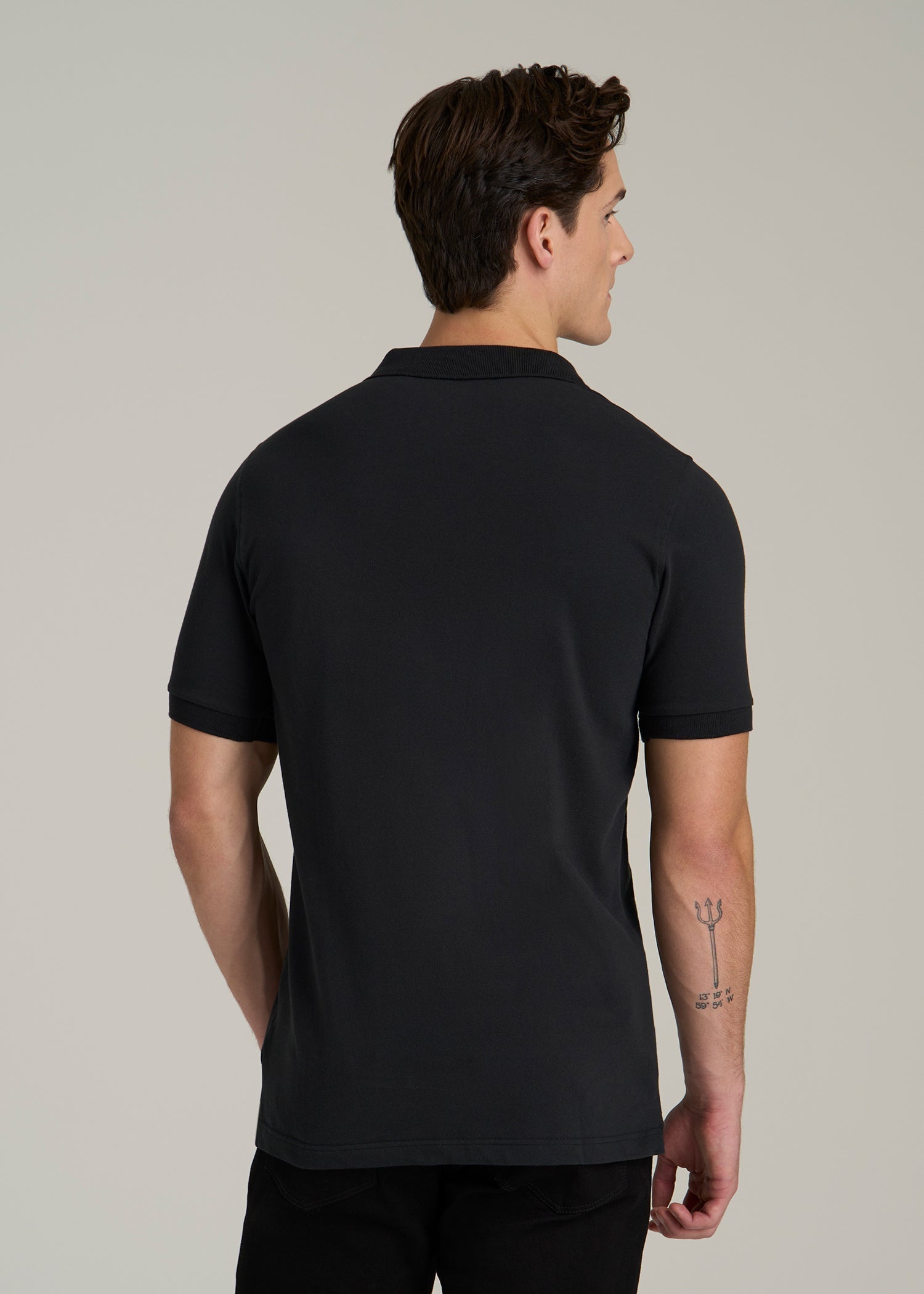 Classic Polo with Embroidered Logo for Tall Men in Black