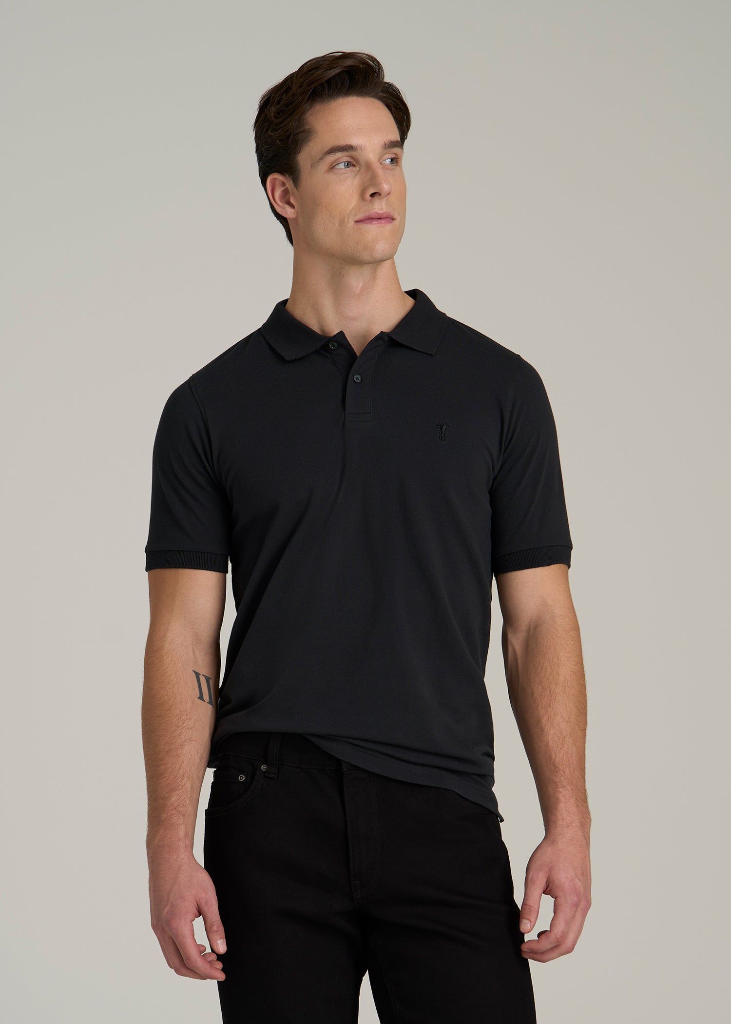Classic Polo with Embroidered Logo for Tall Men in Black