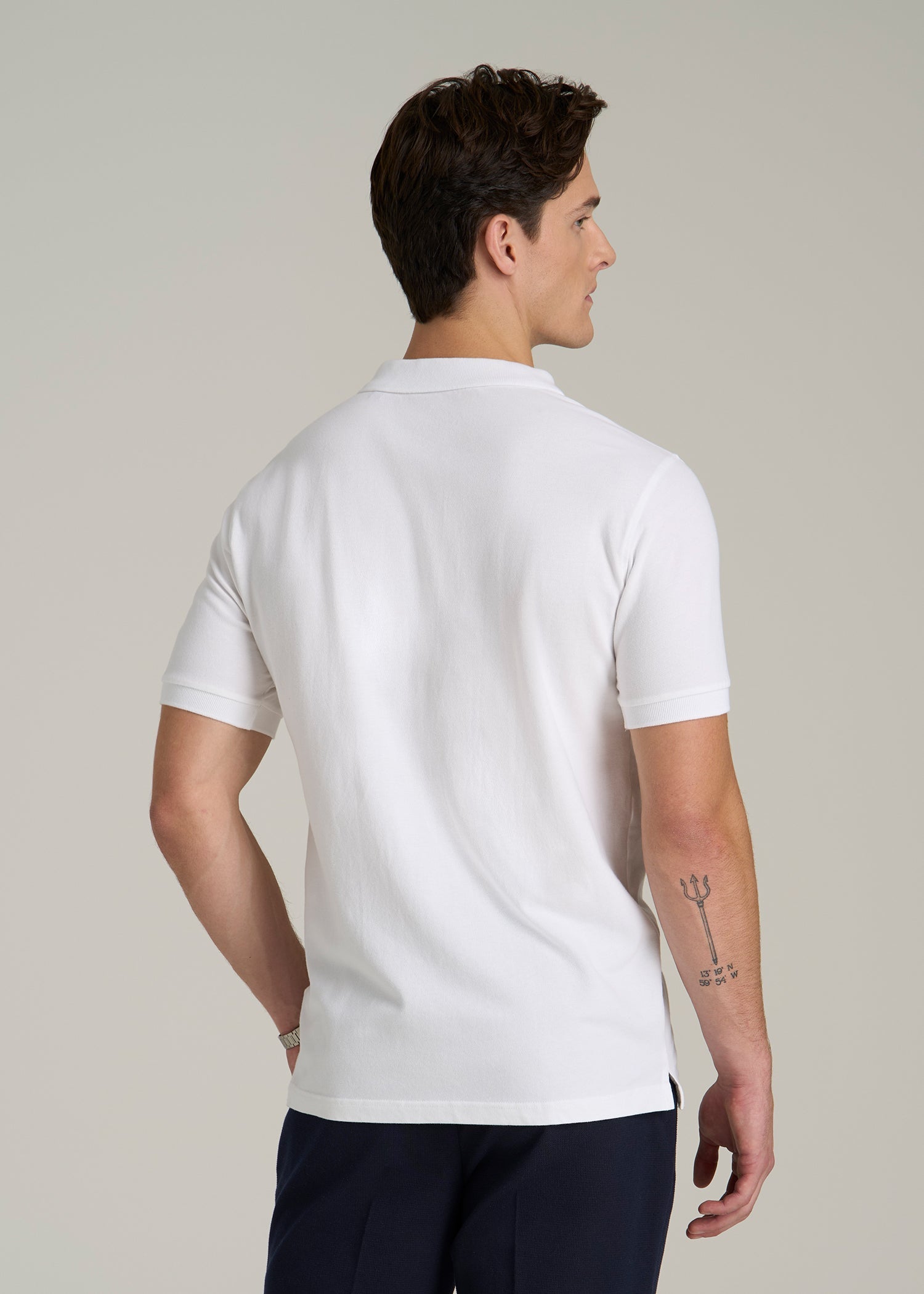Classic Polo with Embroidered Logo for Tall Men in Bright White