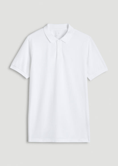 Classic Polo with Embroidered Logo for Tall Men in Bright White