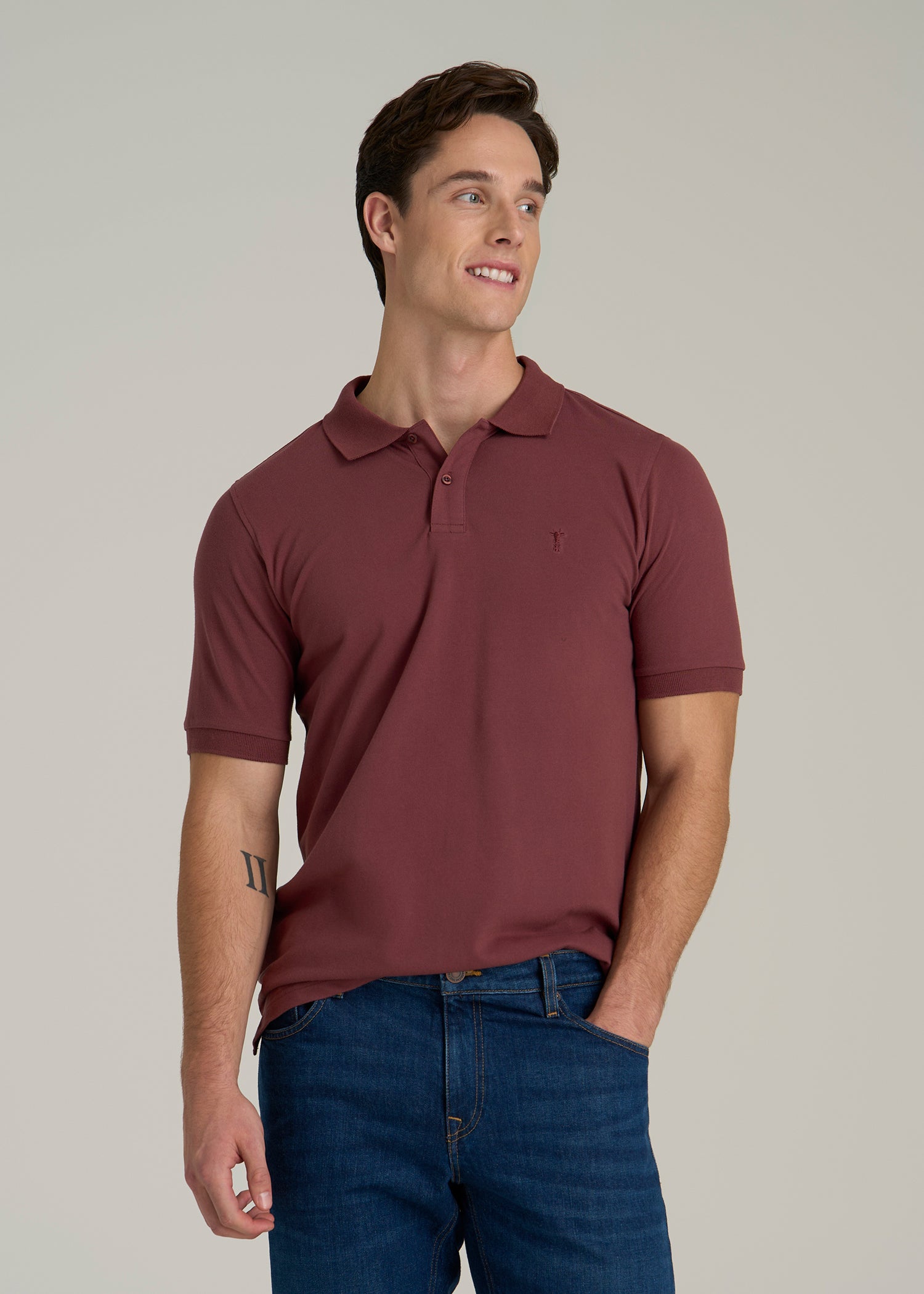 Classic Polo with Embroidered Logo for Tall Men in Cherry Brown