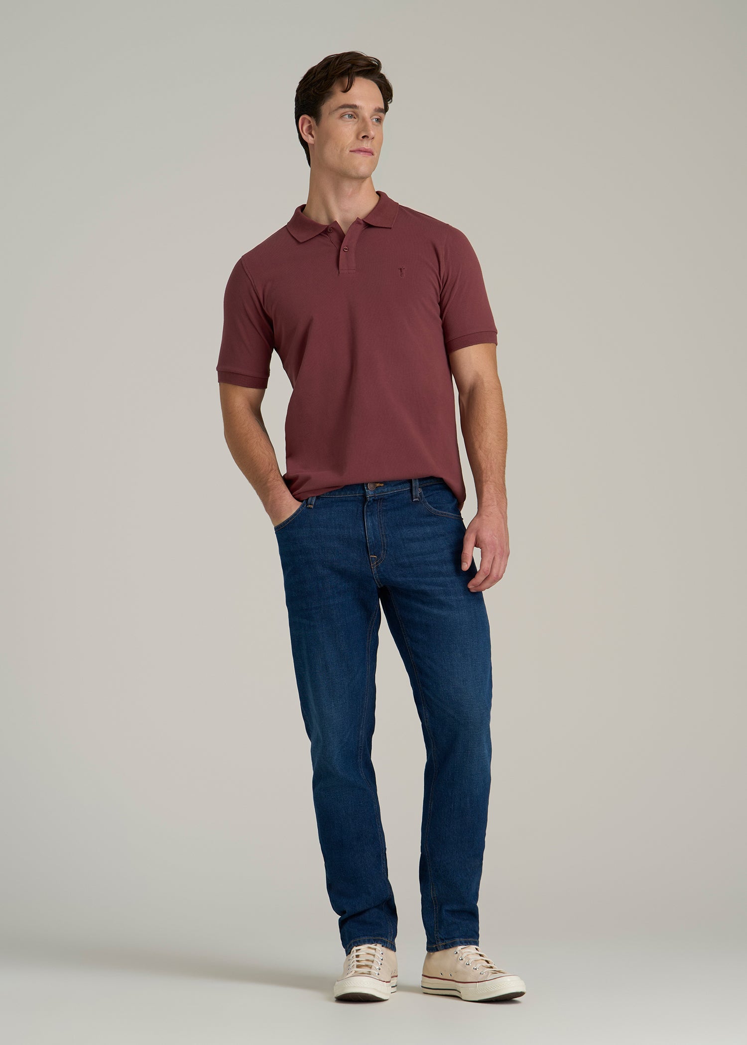 Classic Polo with Embroidered Logo for Tall Men in Cherry Brown