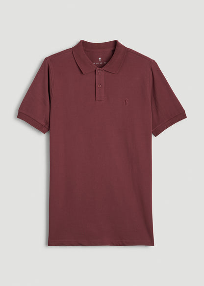 Classic Polo with Embroidered Logo for Tall Men in Cherry Brown