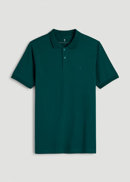 Classic Polo with Embroidered Logo for Tall Men in Deep Teal