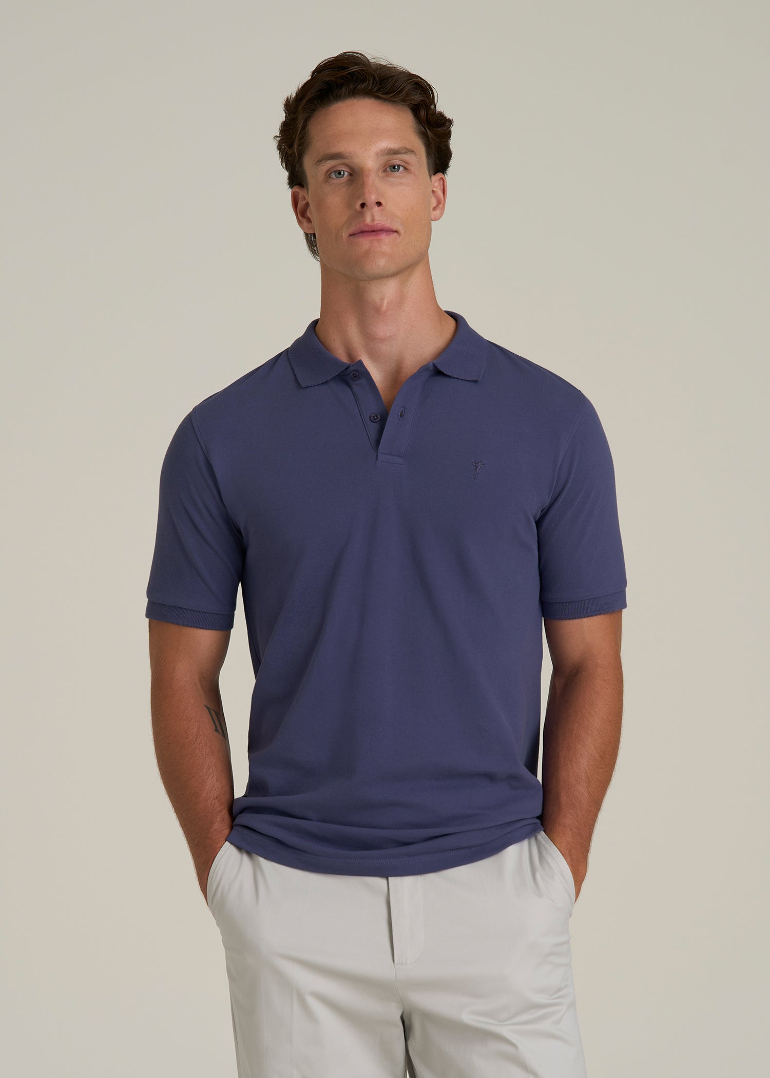 Classic Polo with Embroidered Logo for Tall Men in Future Dusk